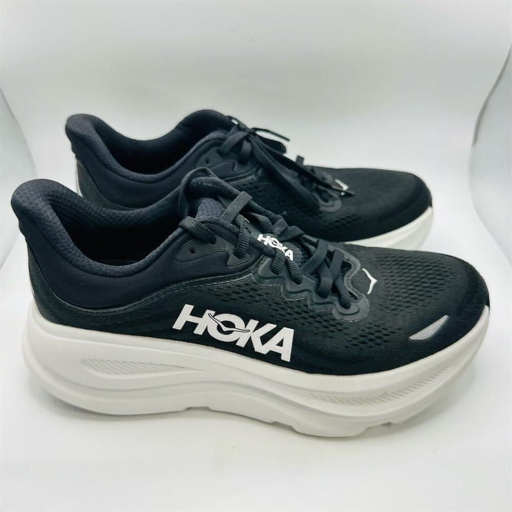 HOKA Bondi 9 Running Shoes Black/White Max Cushion | Women's Size 7 B US | EUC - Picture 2 of 8